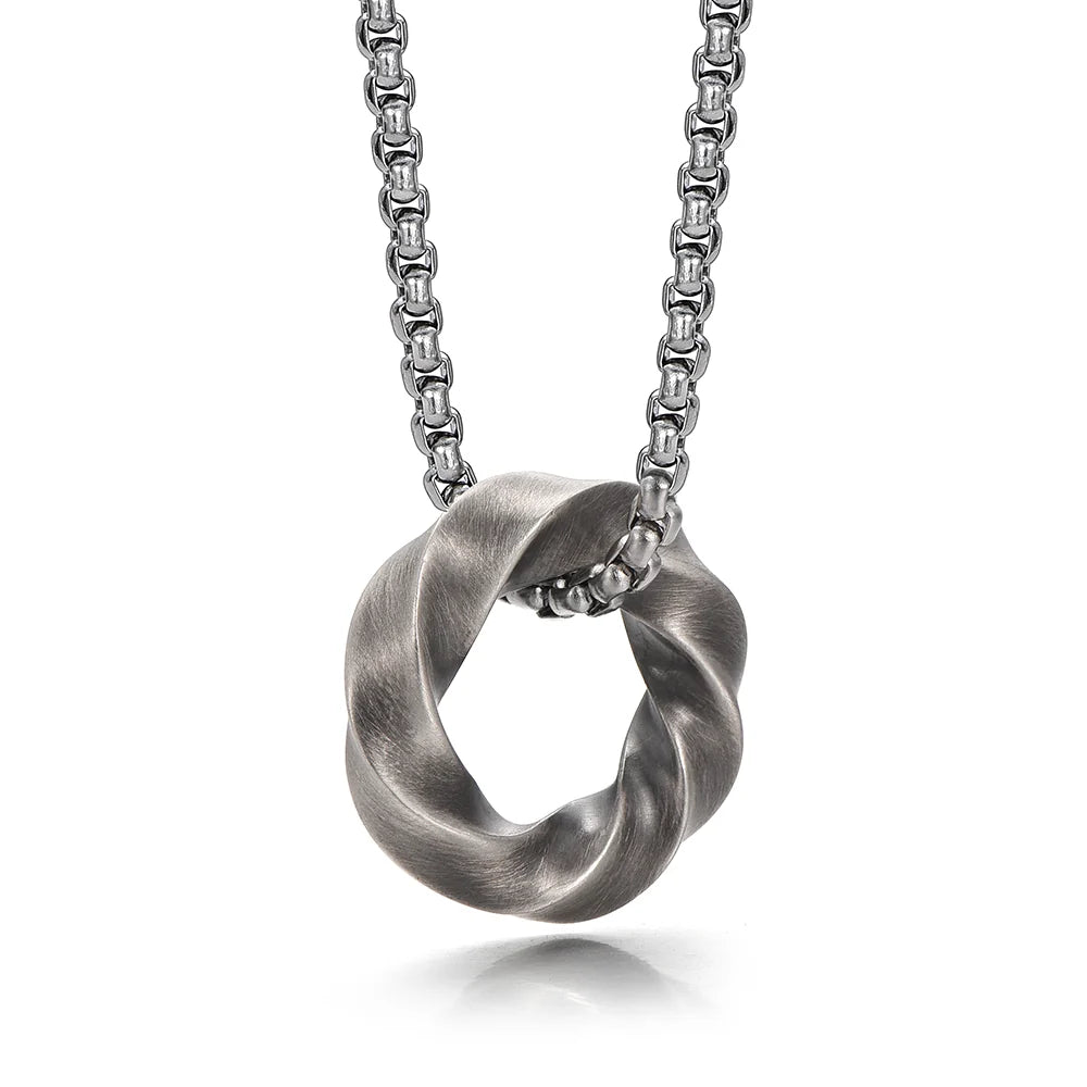 Mobius hoop pendant front view on white background