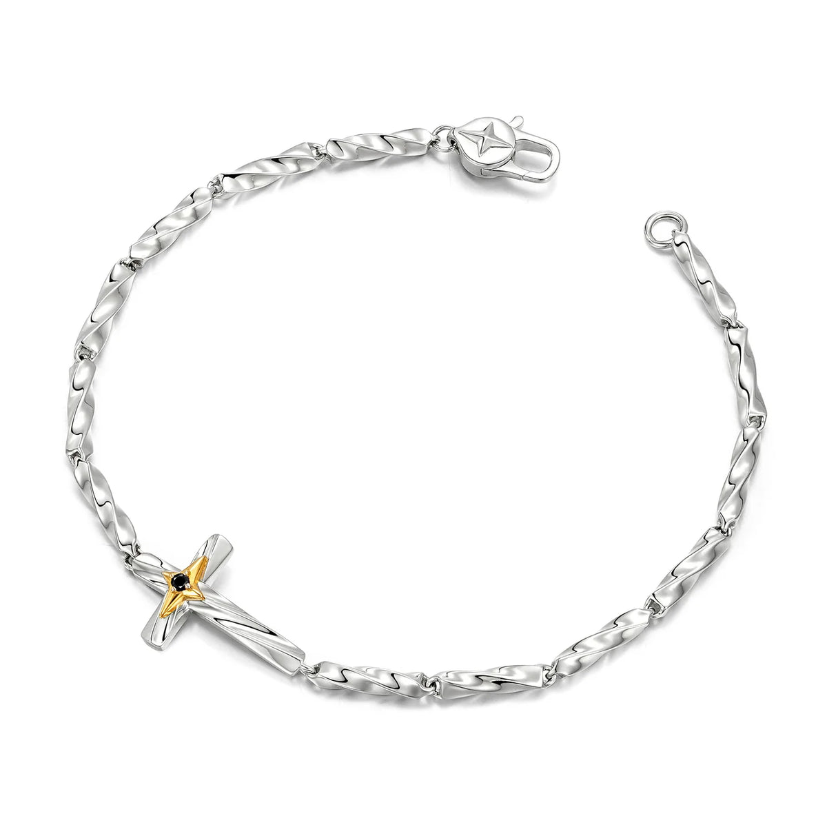 Twisted cross bracelet open length and clasp view