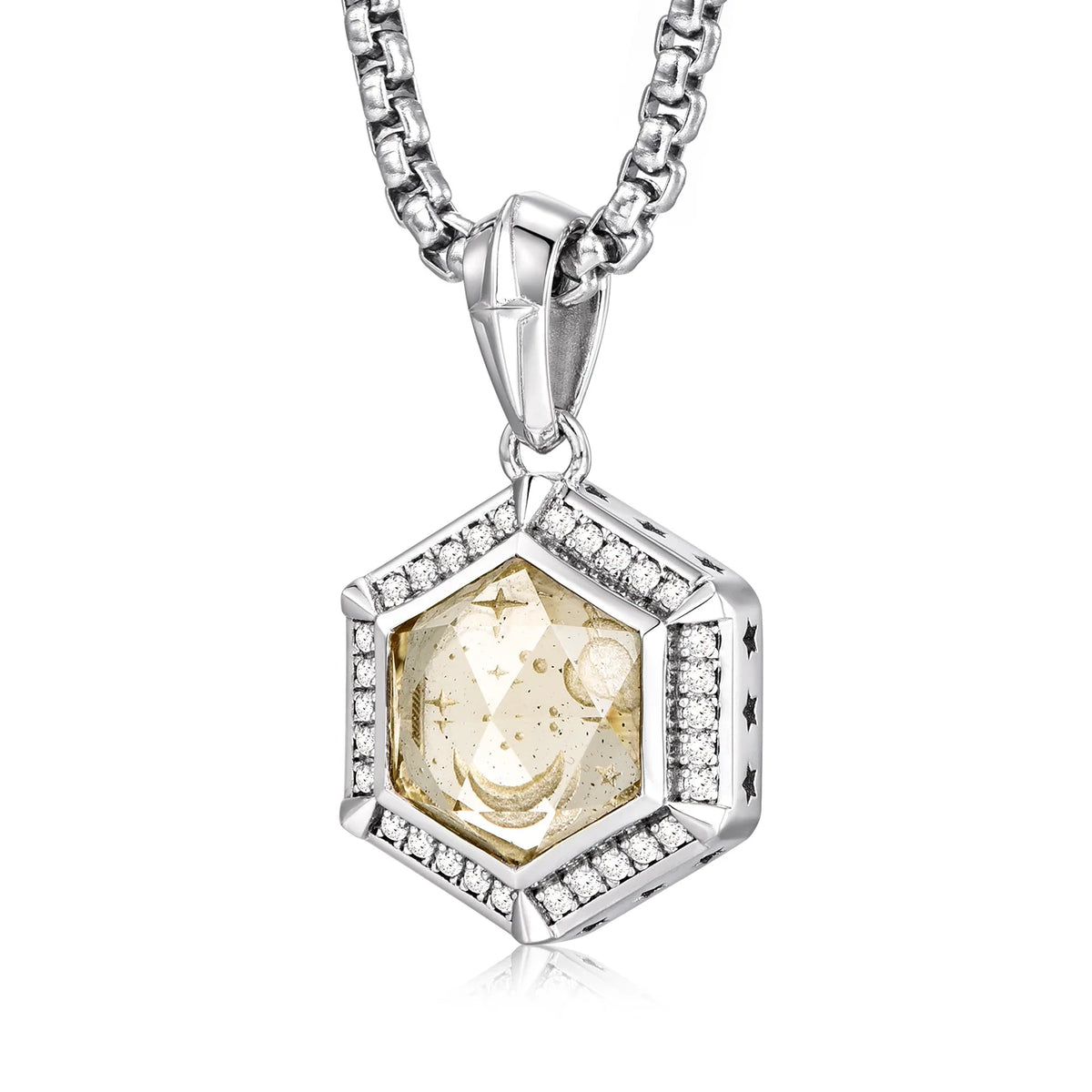 Yellow citrine hexagon pendant angled stone detail