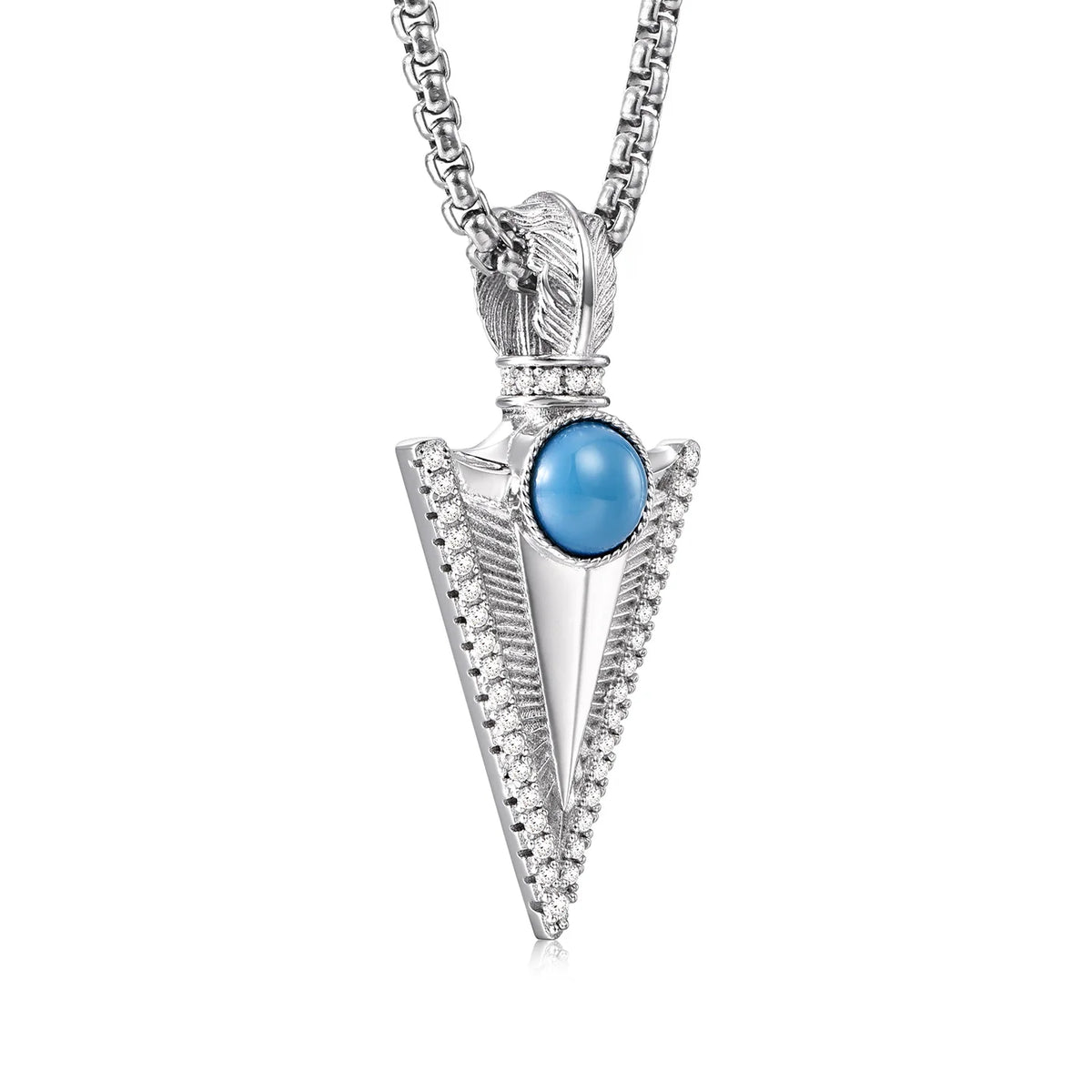 Sterling silver spear pendant angled feather bail detail
