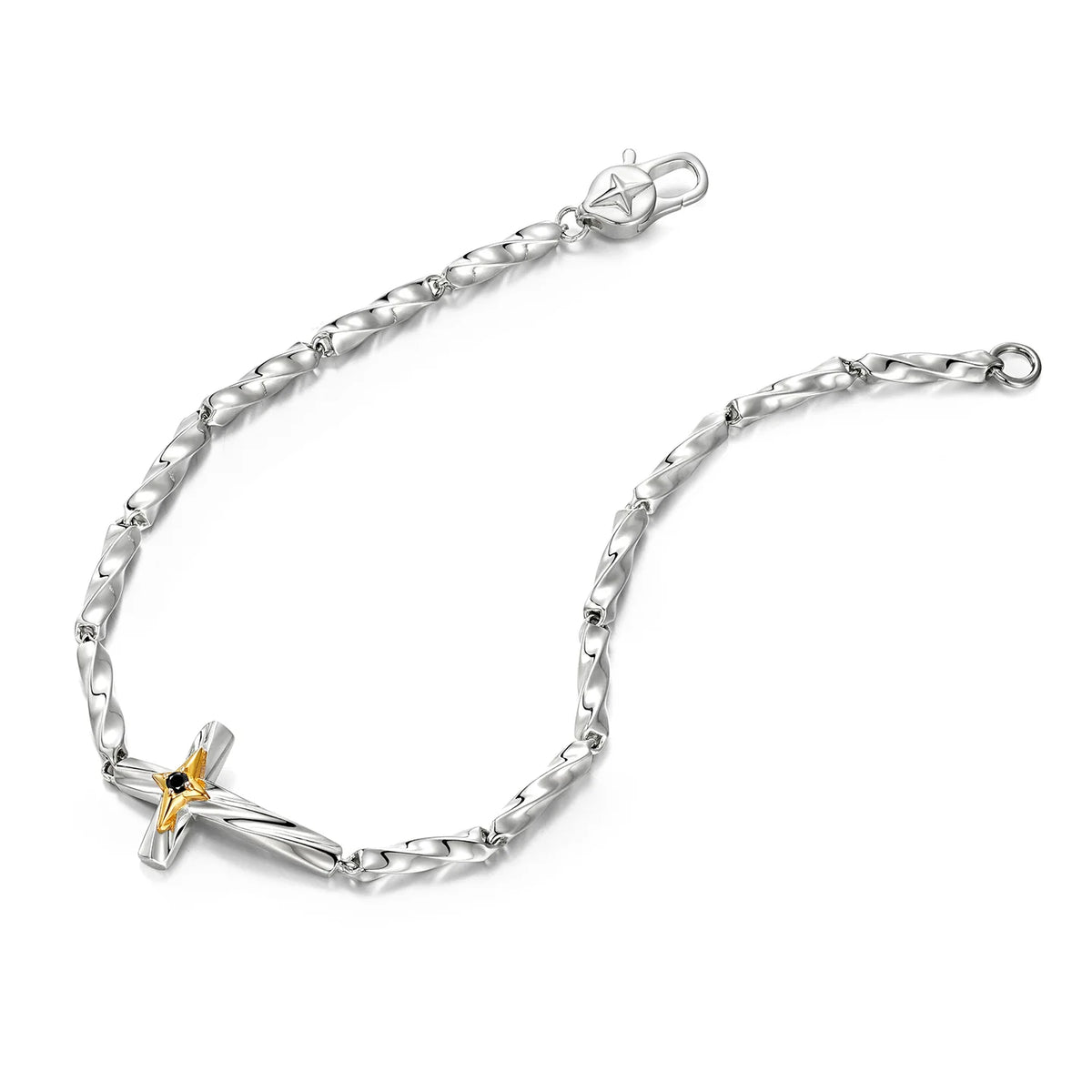 Twisted link bracelet clasp and cross detail