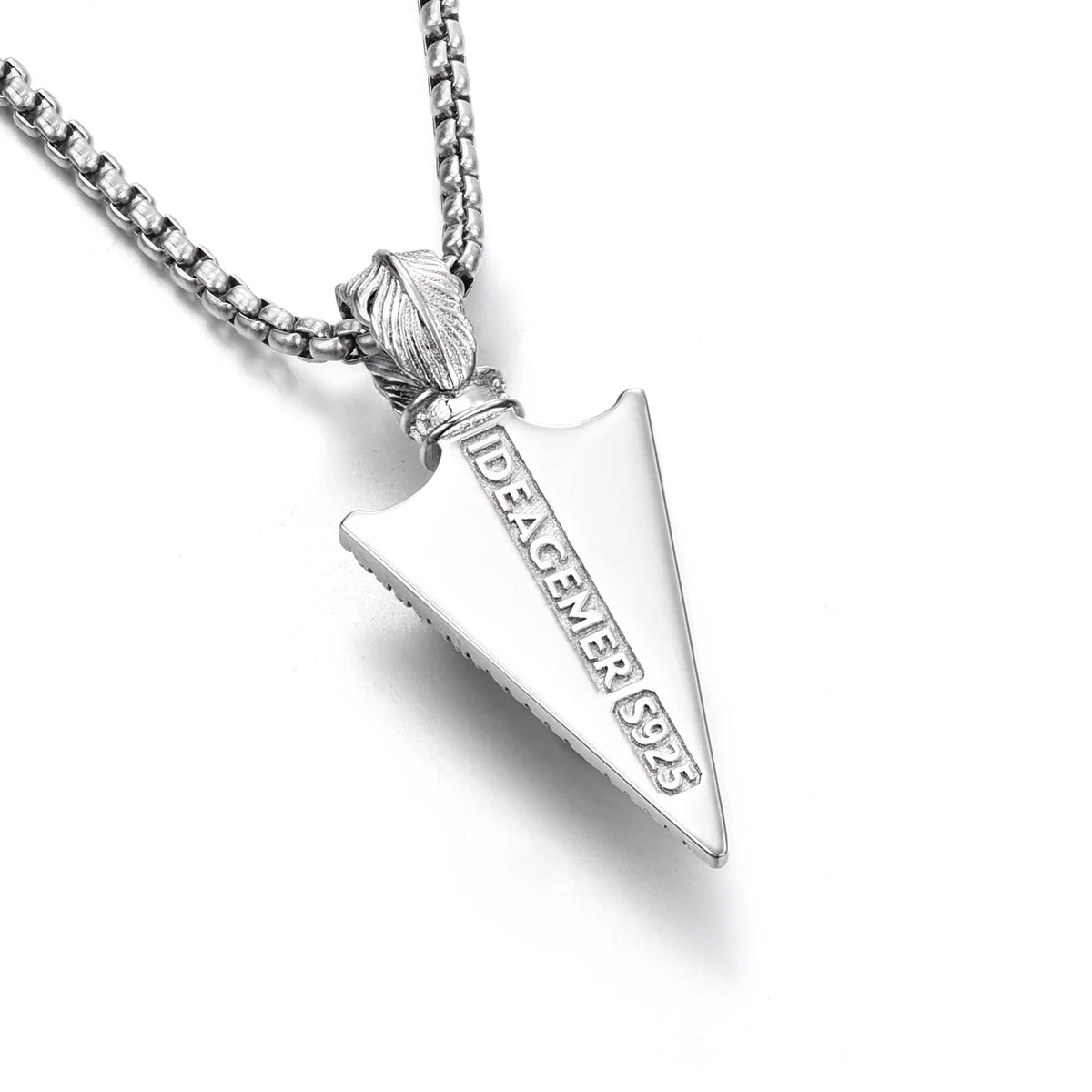 Sterling silver spear pendant engraved reverse view