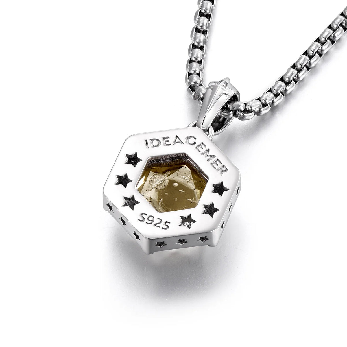 Yellow citrine hexagon pendant engraved reverse view