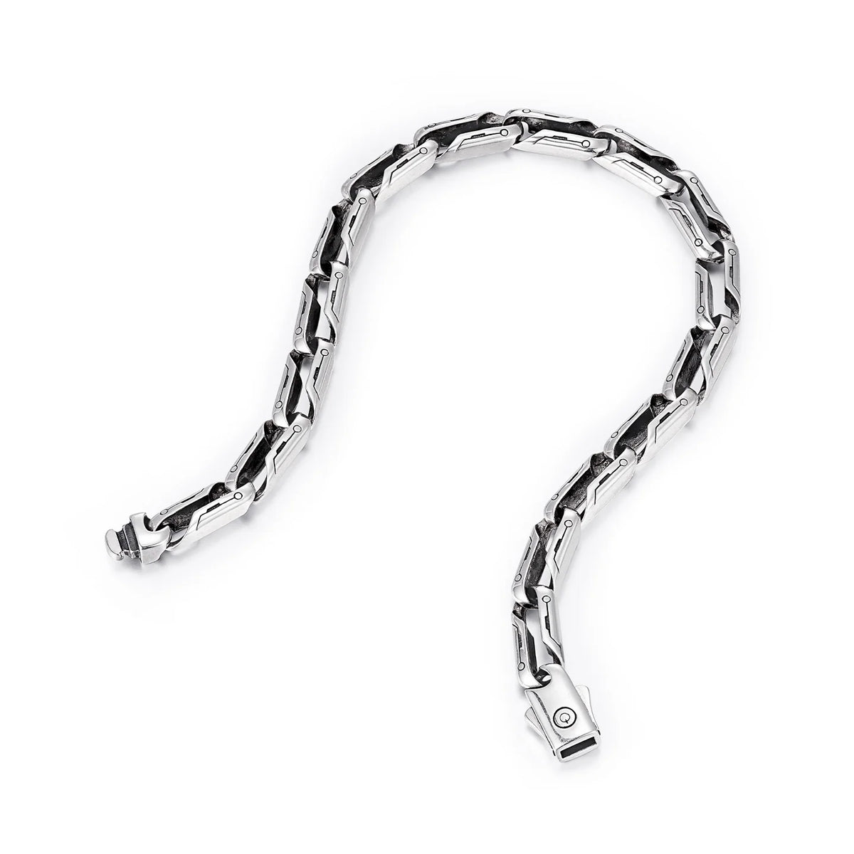 Oxidized sterling silver link bracelet full chain view