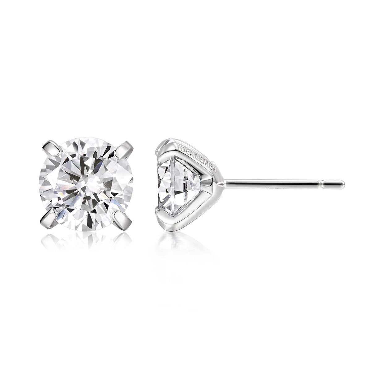 White cubic zirconia silver stud earrings side view