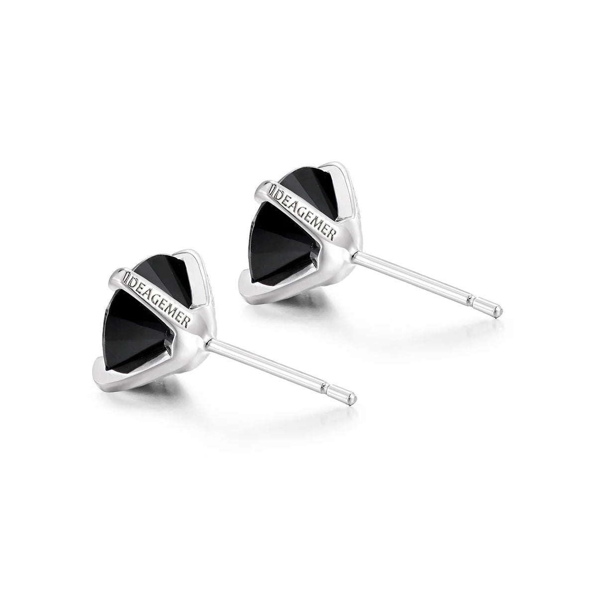 Black cubic zirconia sterling silver stud earrings front view