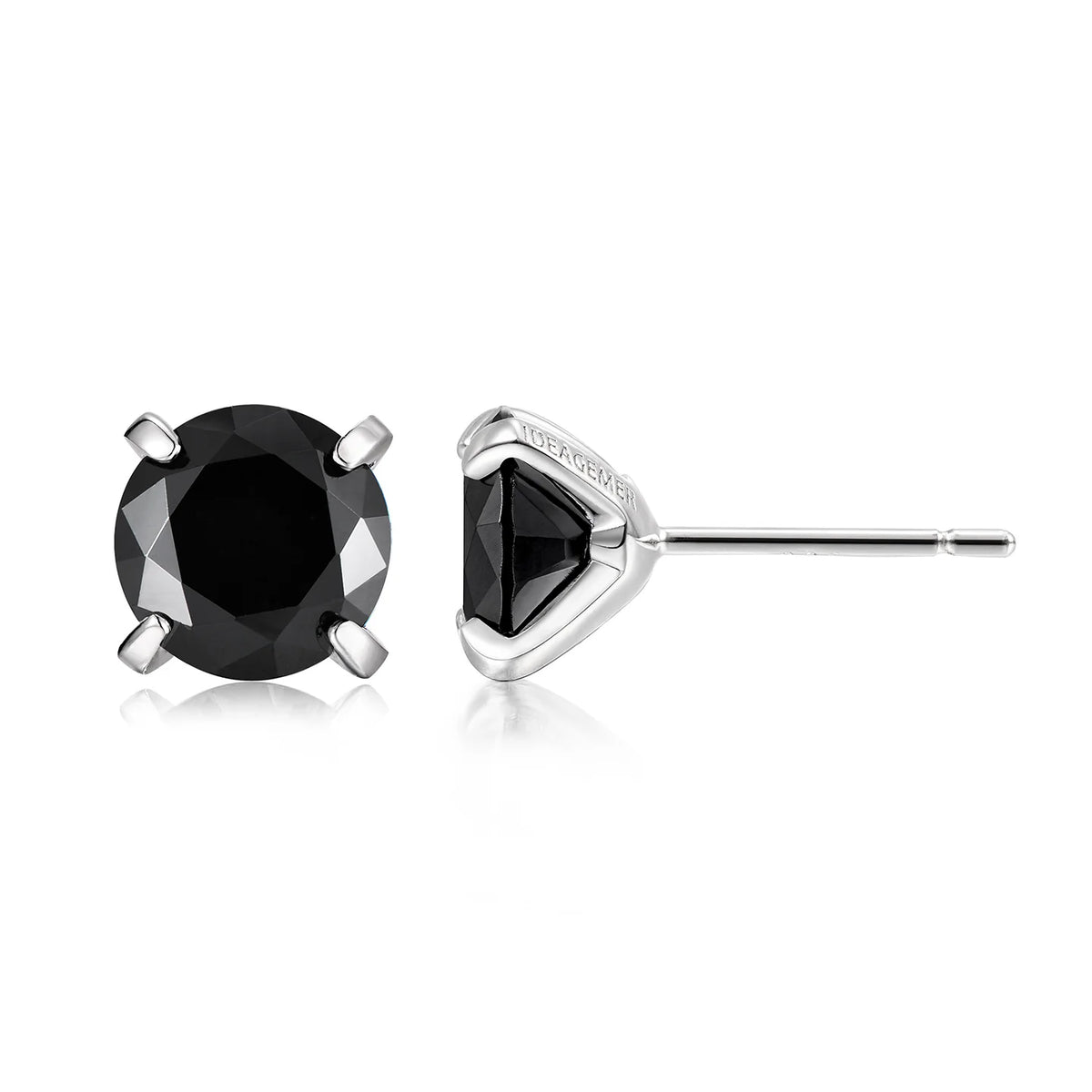 Black cubic zirconia silver stud earrings side view
