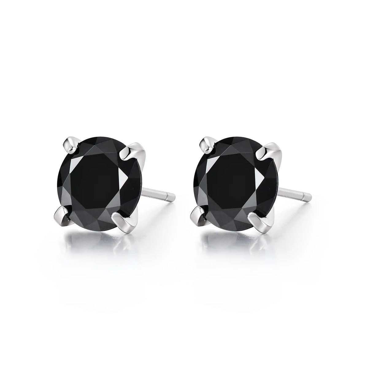 Black stone silver stud earrings post detail