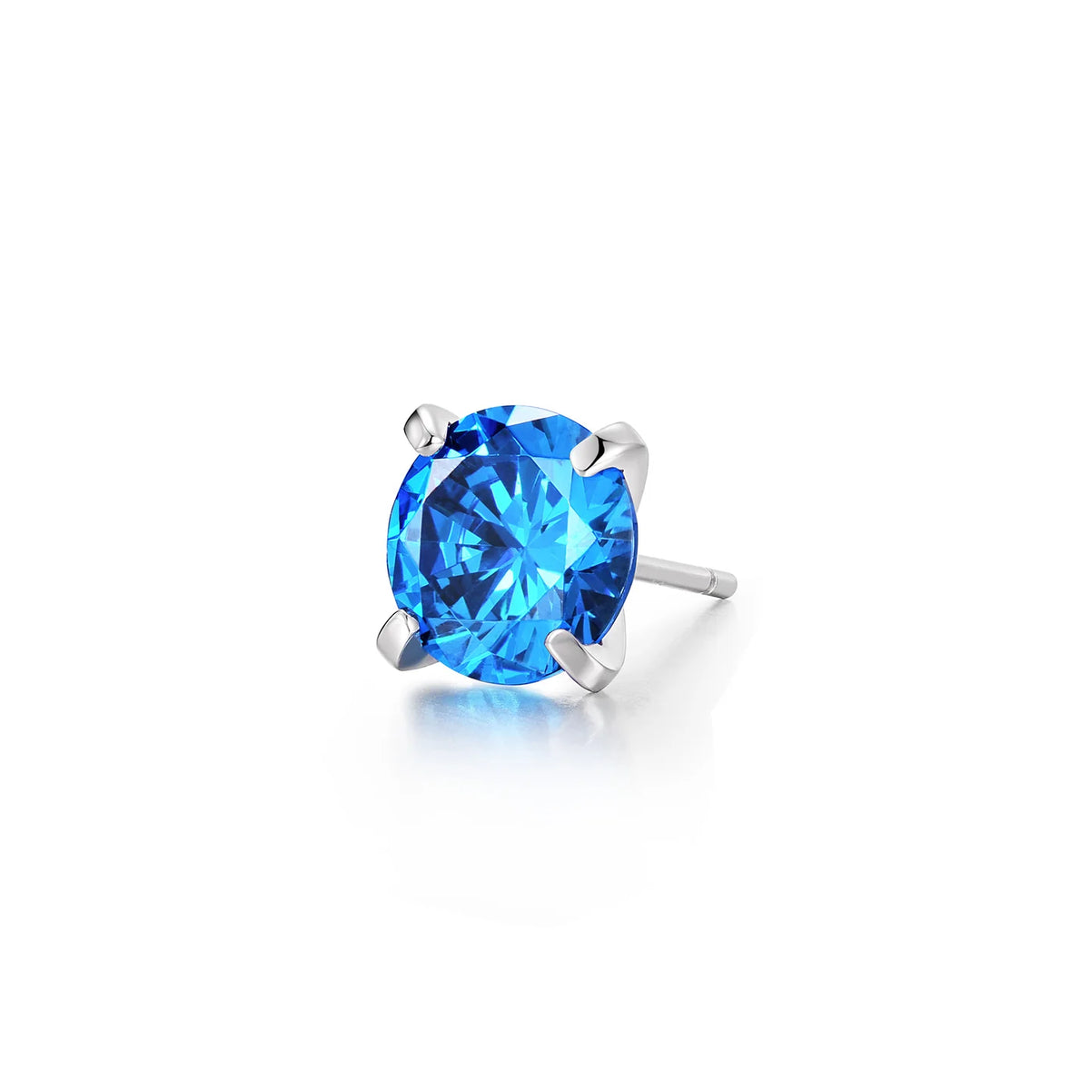 Blue cubic zirconia sterling silver stud earrings front view
