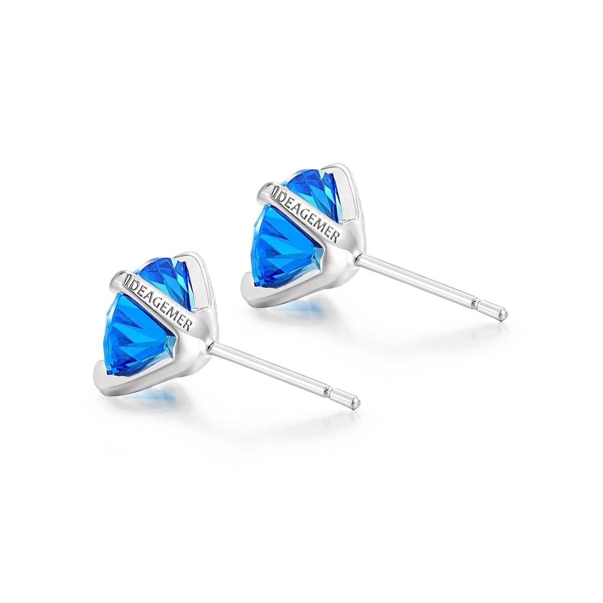 Blue cubic zirconia silver stud earrings side view