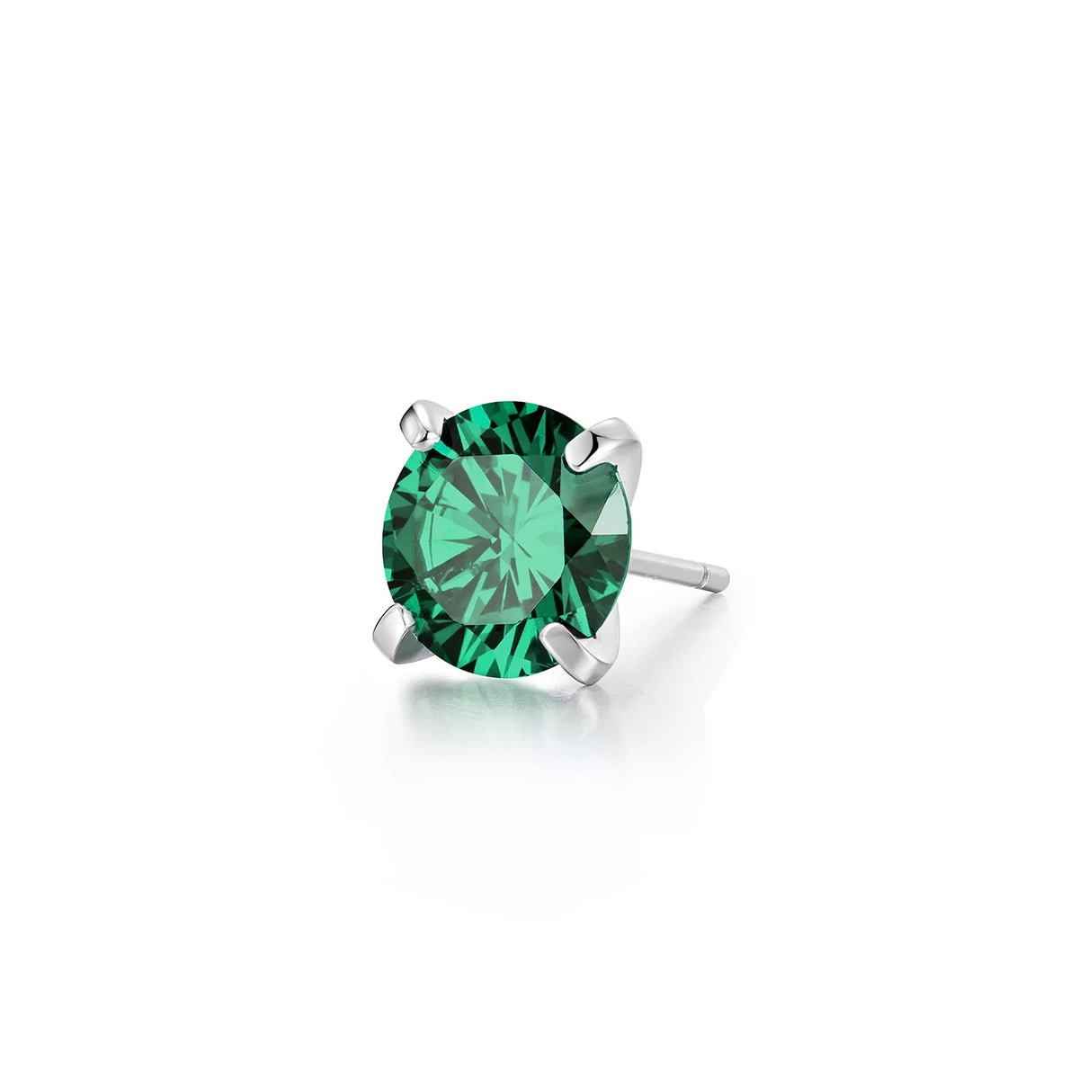 Green cubic zirconia sterling silver stud earrings front view
