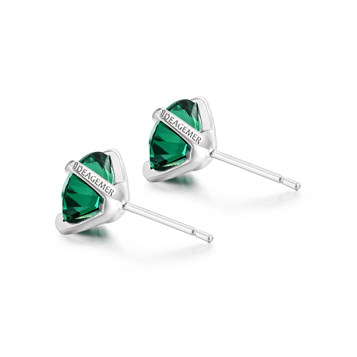 Green cubic zirconia silver stud earrings side view