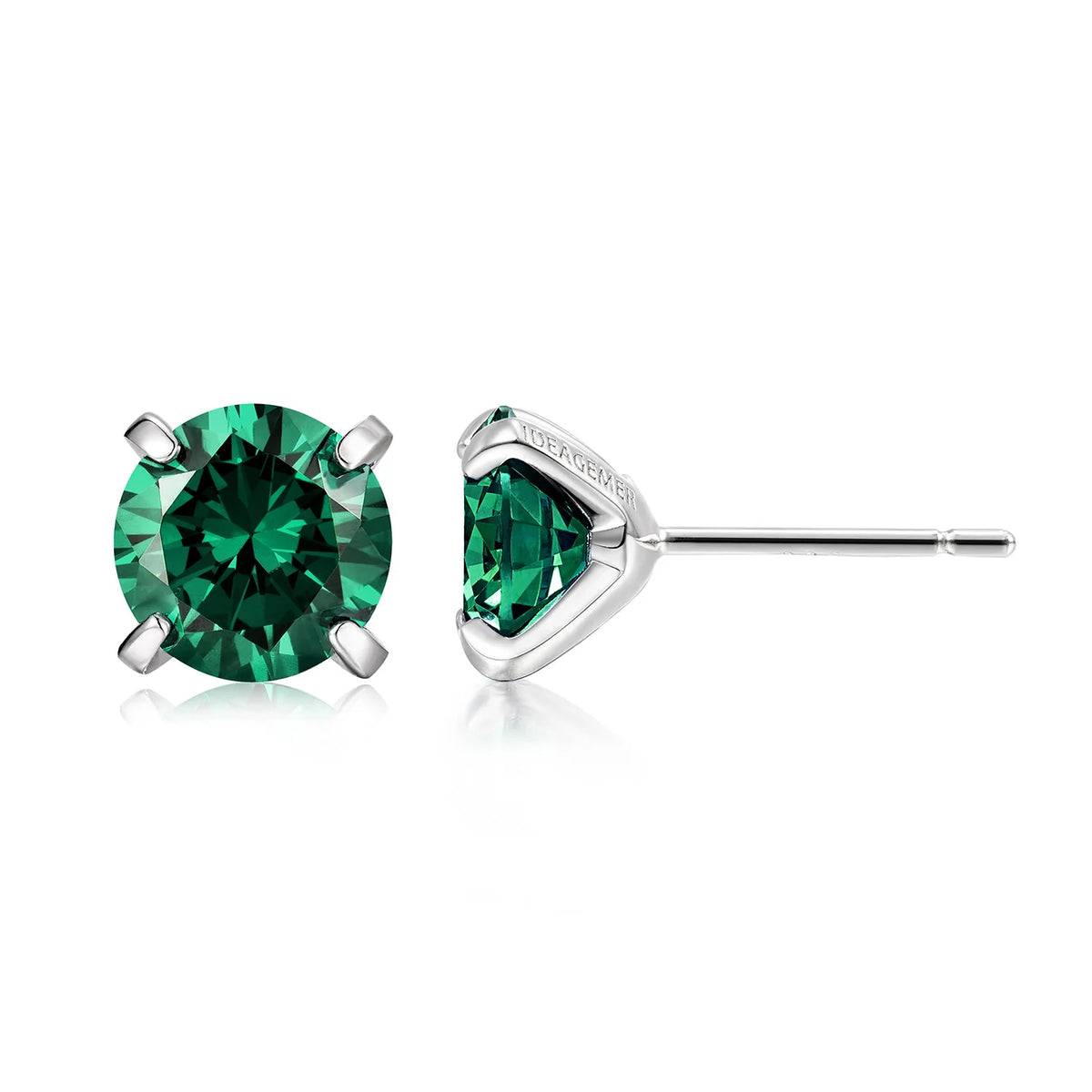 Green stone sterling silver four prong setting detail