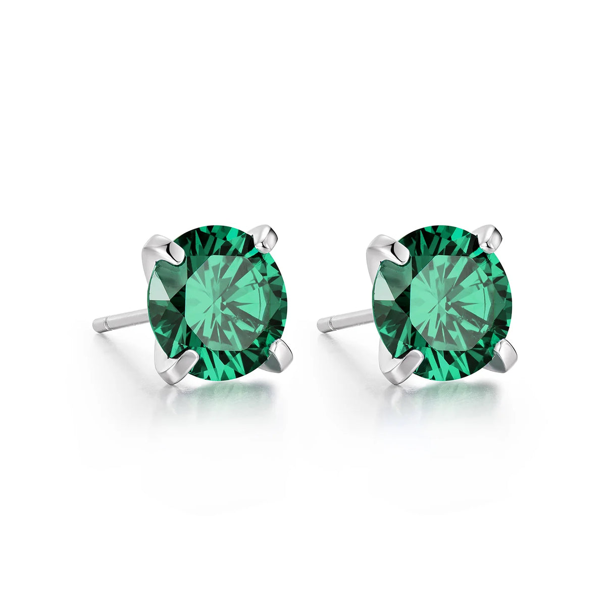 Green stone silver stud earrings post detail