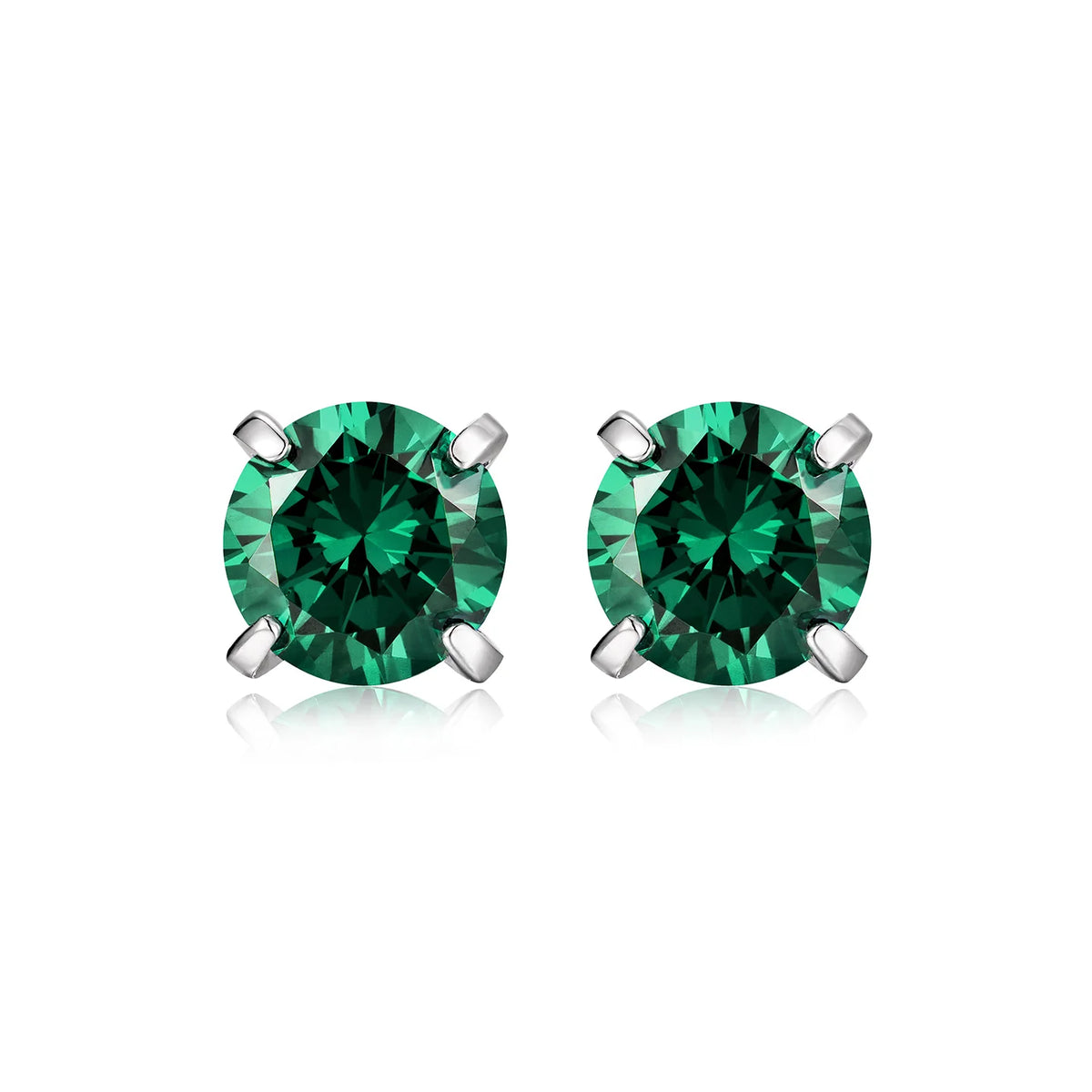 Green cubic zirconia silver stud earrings back detail