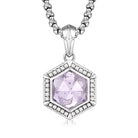 Sterling silver hexagon pendant with purple amethyst front view