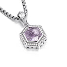 Purple amethyst pendant clear stone border close-up
