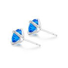 Blue cubic zirconia silver stud earrings side view